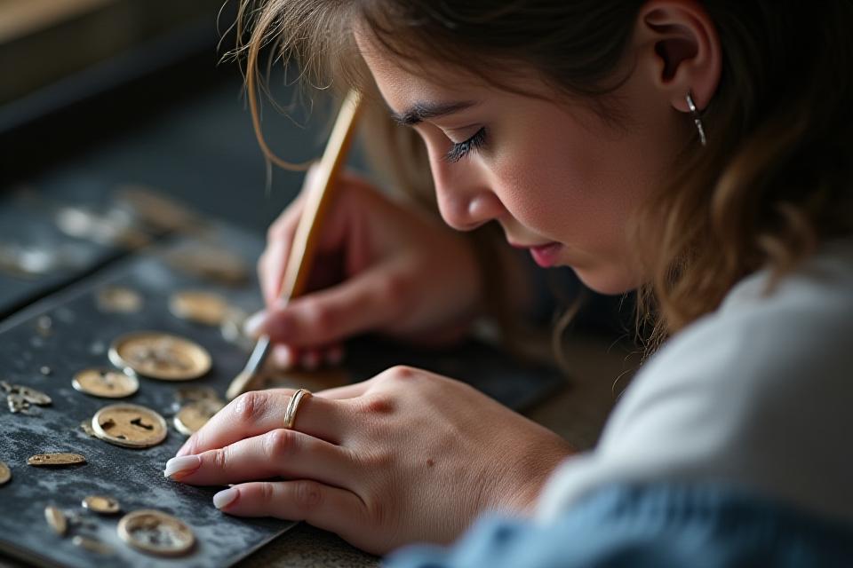 繊細な筆で時計の文字盤に手作業で絵付けする職人