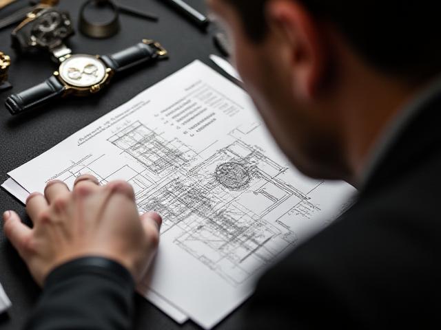 職人がカスタムウォッチの設計図をチェックしている写真